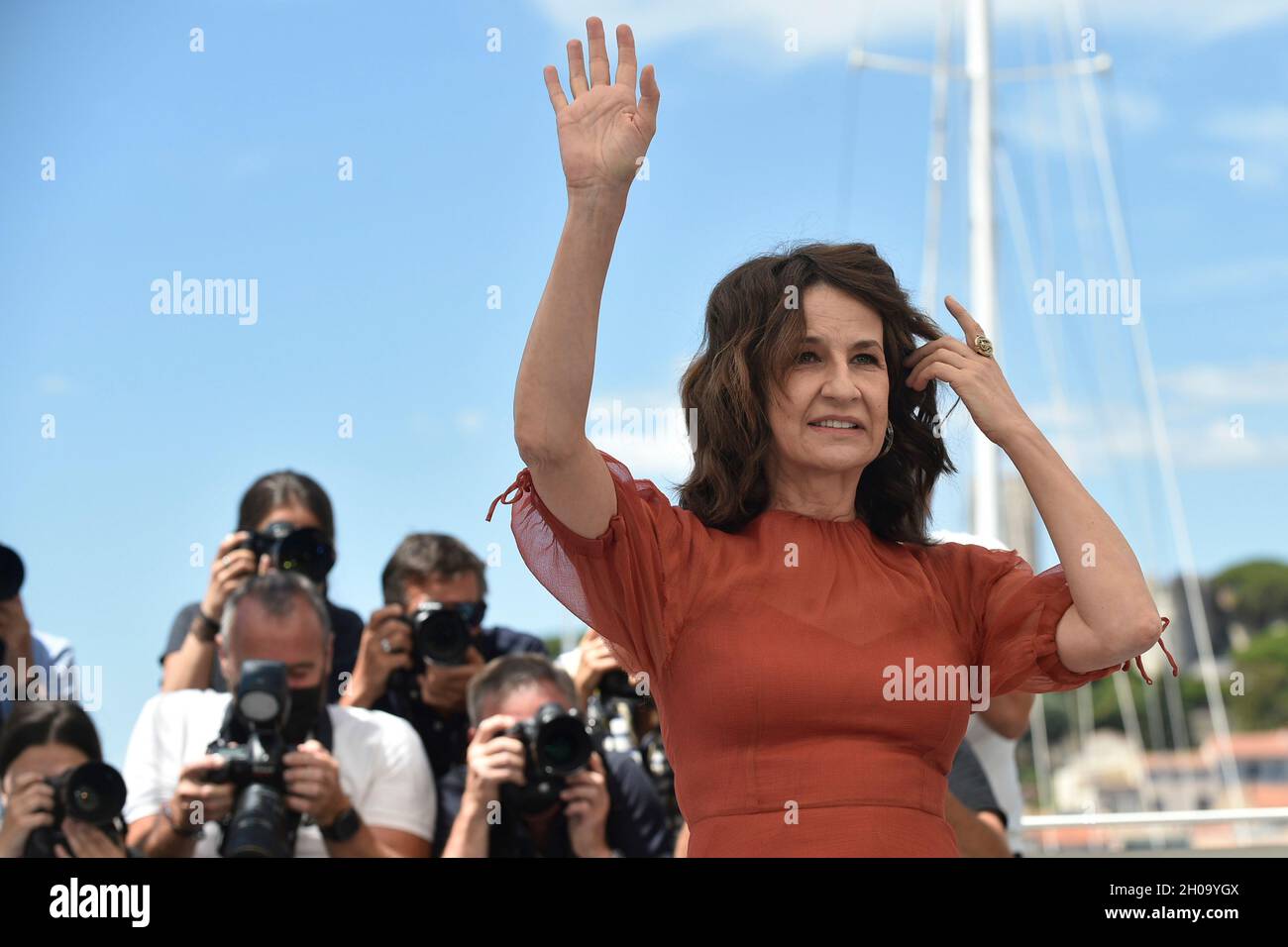 74th edition of the Cannes Film Festival: director and actress Valerie Lemercier posing during a photocall for the film “Aline, The Voice of Love” (Fr Stock Photo