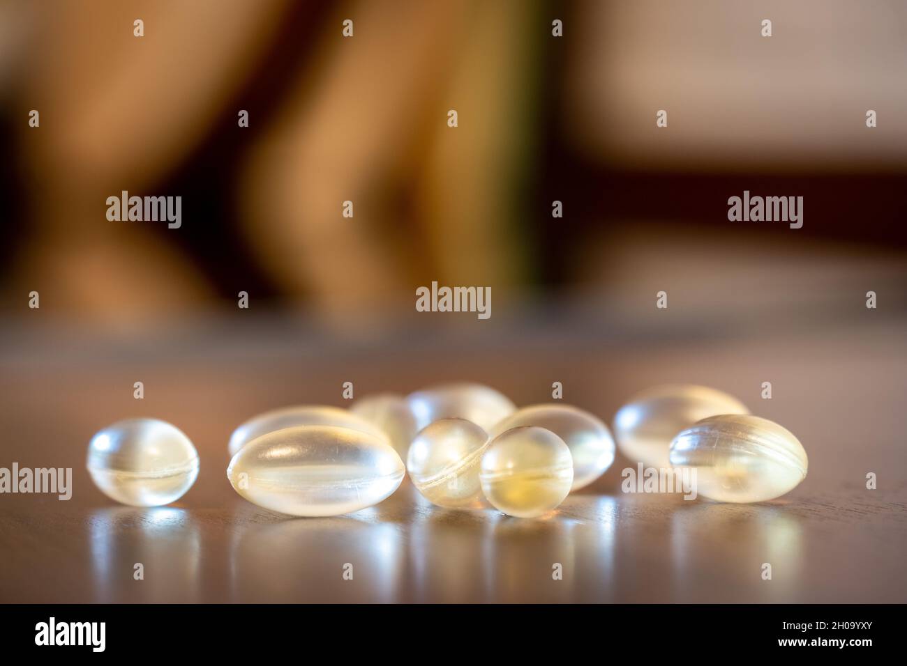 Closeup of capsules with Omega 3 Oil made from Algae Stock Photo Alamy