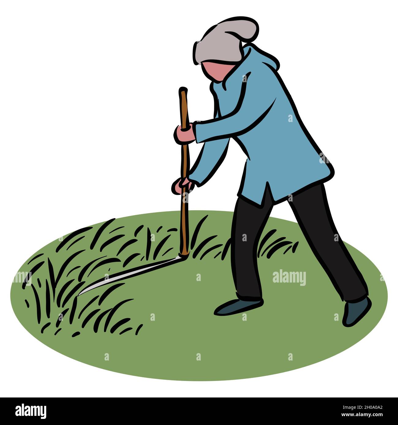 Woman cutting grass with scythe Clip art Stock Vector