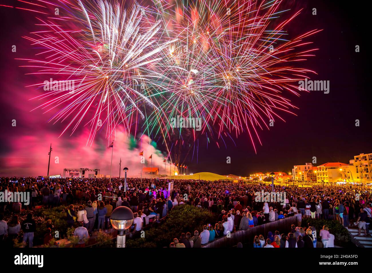 Biscarrosse Plage (south western France): fireworks on July 14 (Bastille Day) Stock Photo