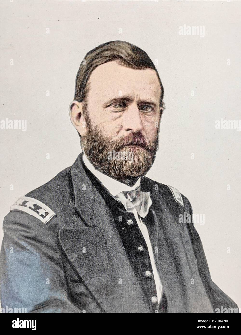 Machine colorised portrait of Lieutenant-General Ulysses S. Grant 1864 from The American Civil War book and Grant album : 'art immortelles' : a portfolio of half-tone reproductions from rare and costly photographs designed to perpetuate the memory of General Ulysses S. Grant, depicting scenes and incidents in connection with the Civil War Published  in Boston and New York by W. H. Allen in 1894 Stock Photo