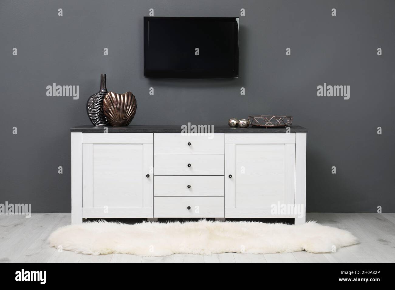 Living room interior with plasma TV on color wall. Space for design Stock  Photo - Alamy