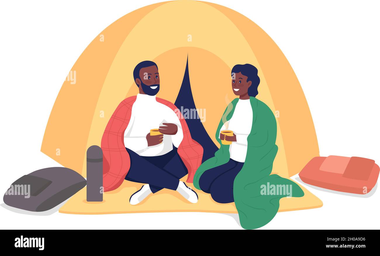 Partners camping semi flat color vector characters Stock Vector