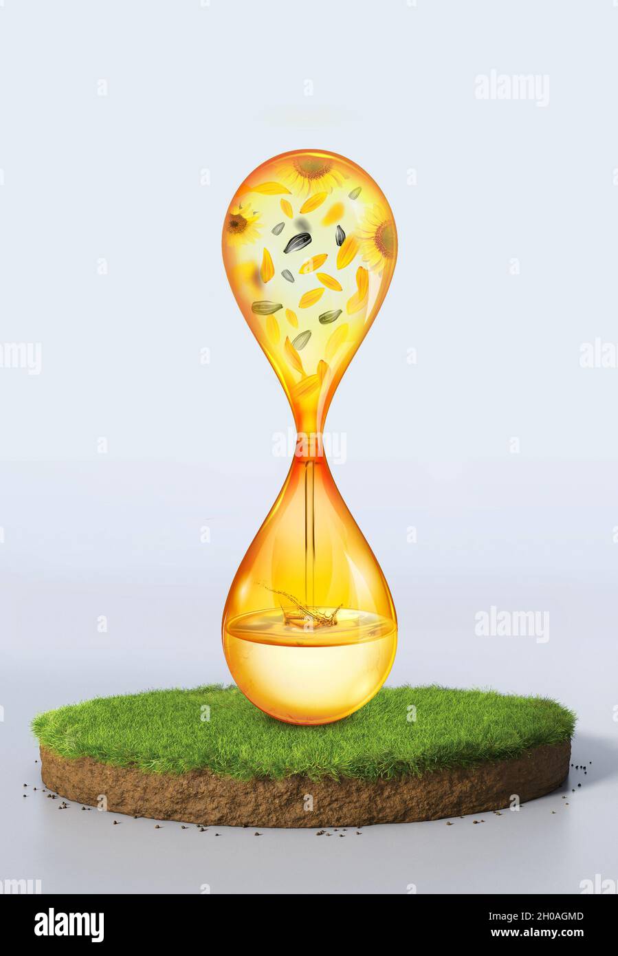 Groundnut oil. A creative concept for extracting pure oil. 3D illustration, high resolution. Stock Photo