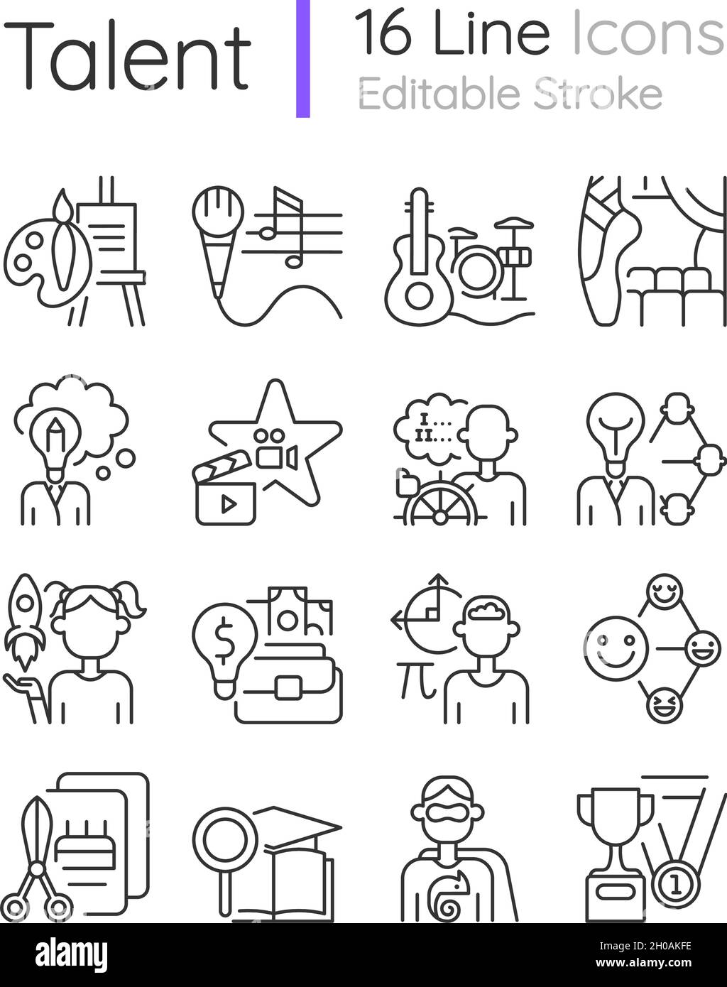 Talents and aptitudes linear icons set Stock Vector
