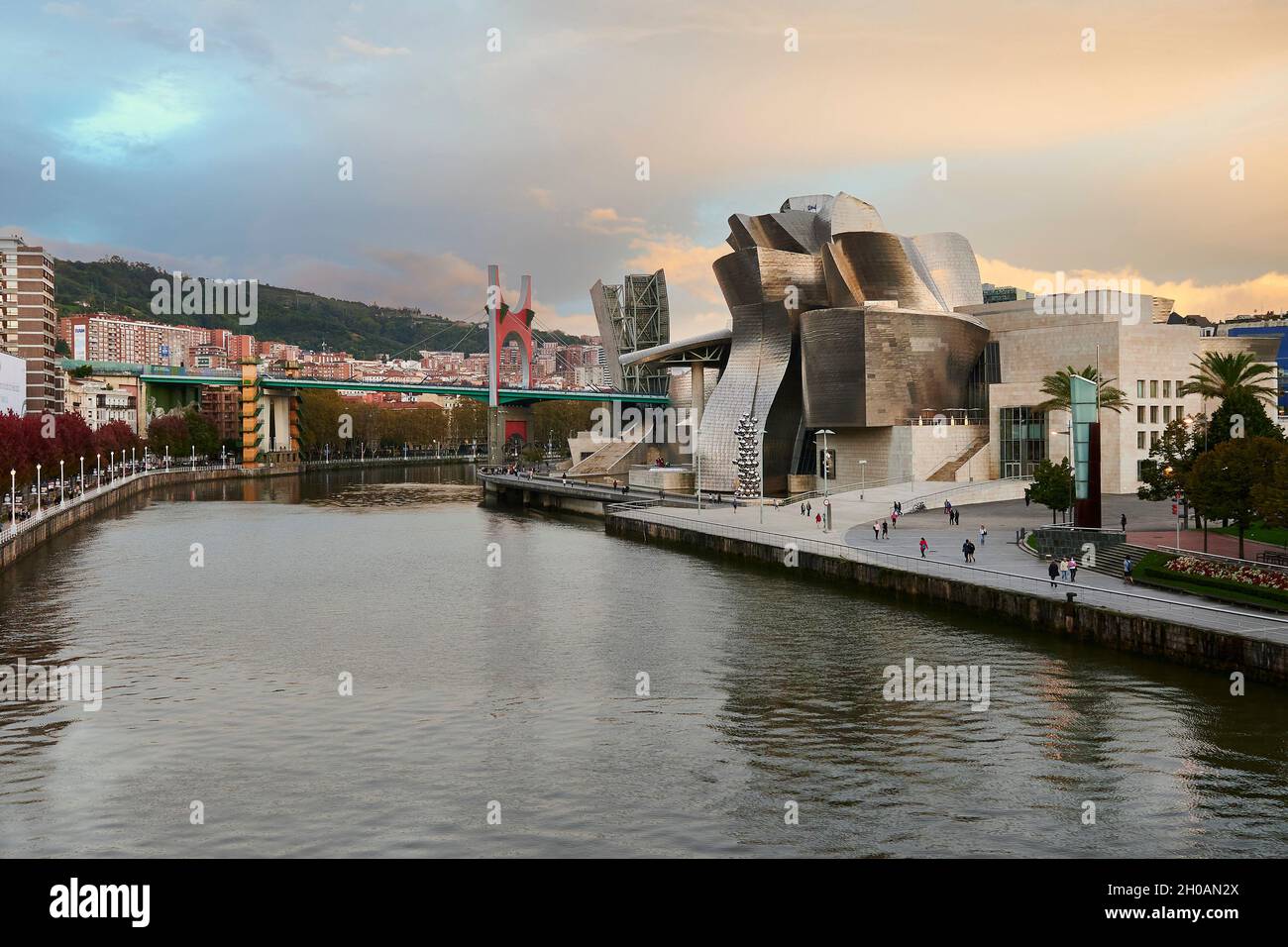 Nervion river view with La Salve Bridge and the Guggenheim museum, Bilbao, Basque Country, Euskadi, Spain, Europe Stock Photo
