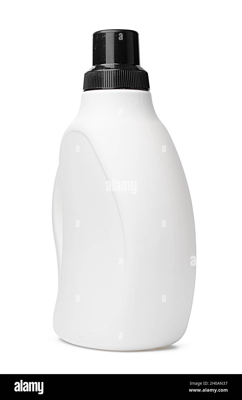 White plastic bottle of washing liquid isolated on white background