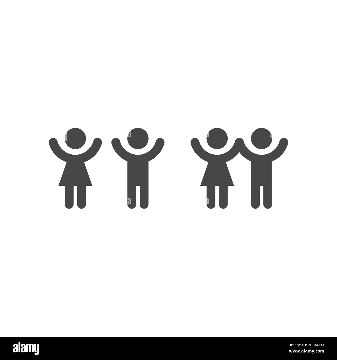 Kids silhouette black vector icon. Children, boy and girl, holding hands symbol. Stock Vector