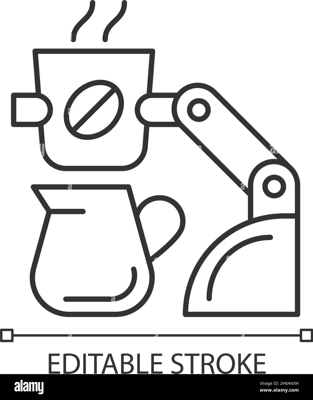 Coffee making robot linear icon Stock Vector