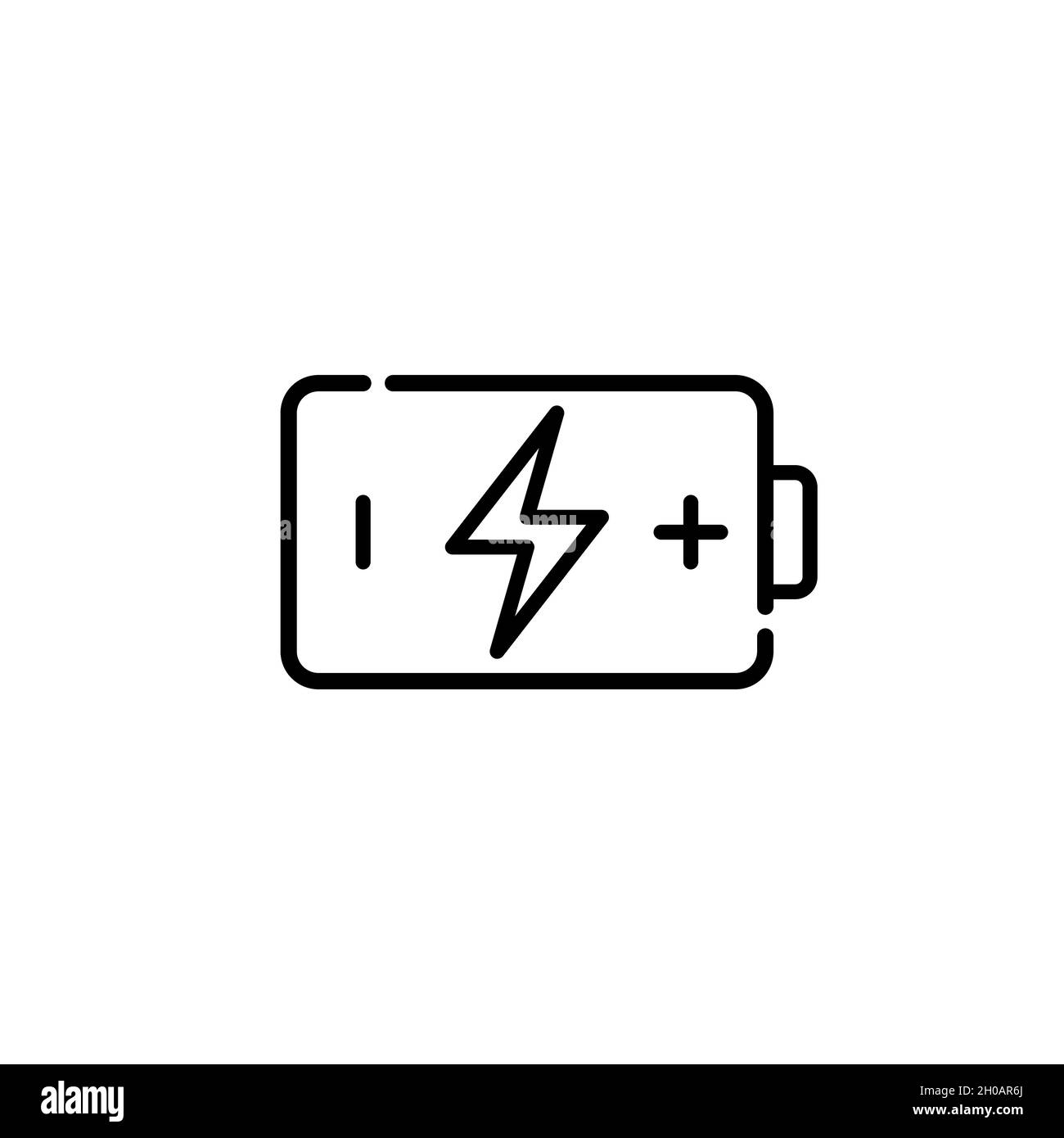 Charging battery icon. Accumulator with lightning symbol. Pixel perfect, editable stroke. Stock Vector