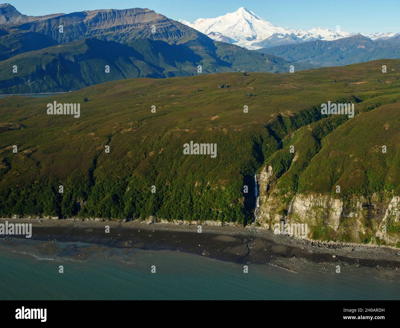 Aerial view of Mount Iliamna (or Iliamna Volcano) and Chisik Island