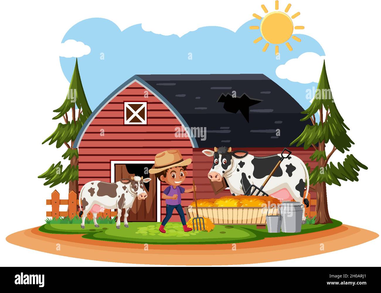 Farmer at the rural old farm house illustration Stock Vector Image ...
