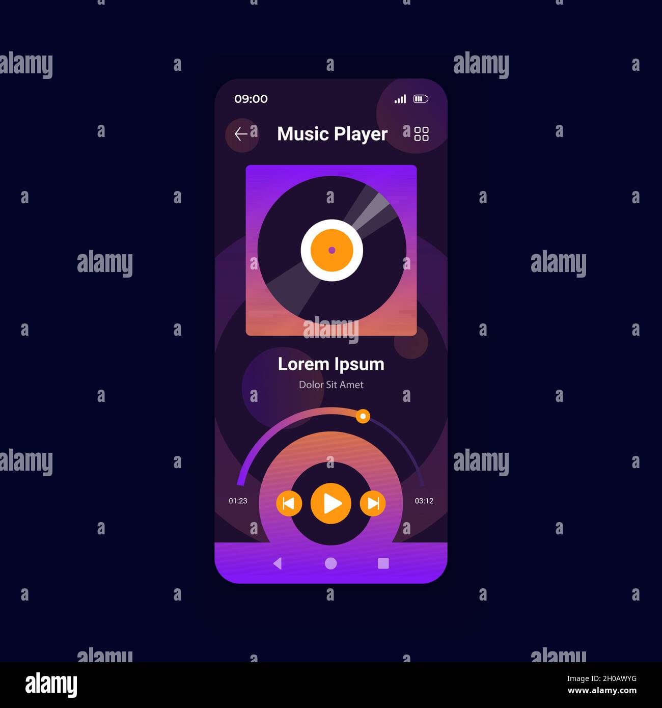 Music player dark smartphone interface vector template Stock Vector ...