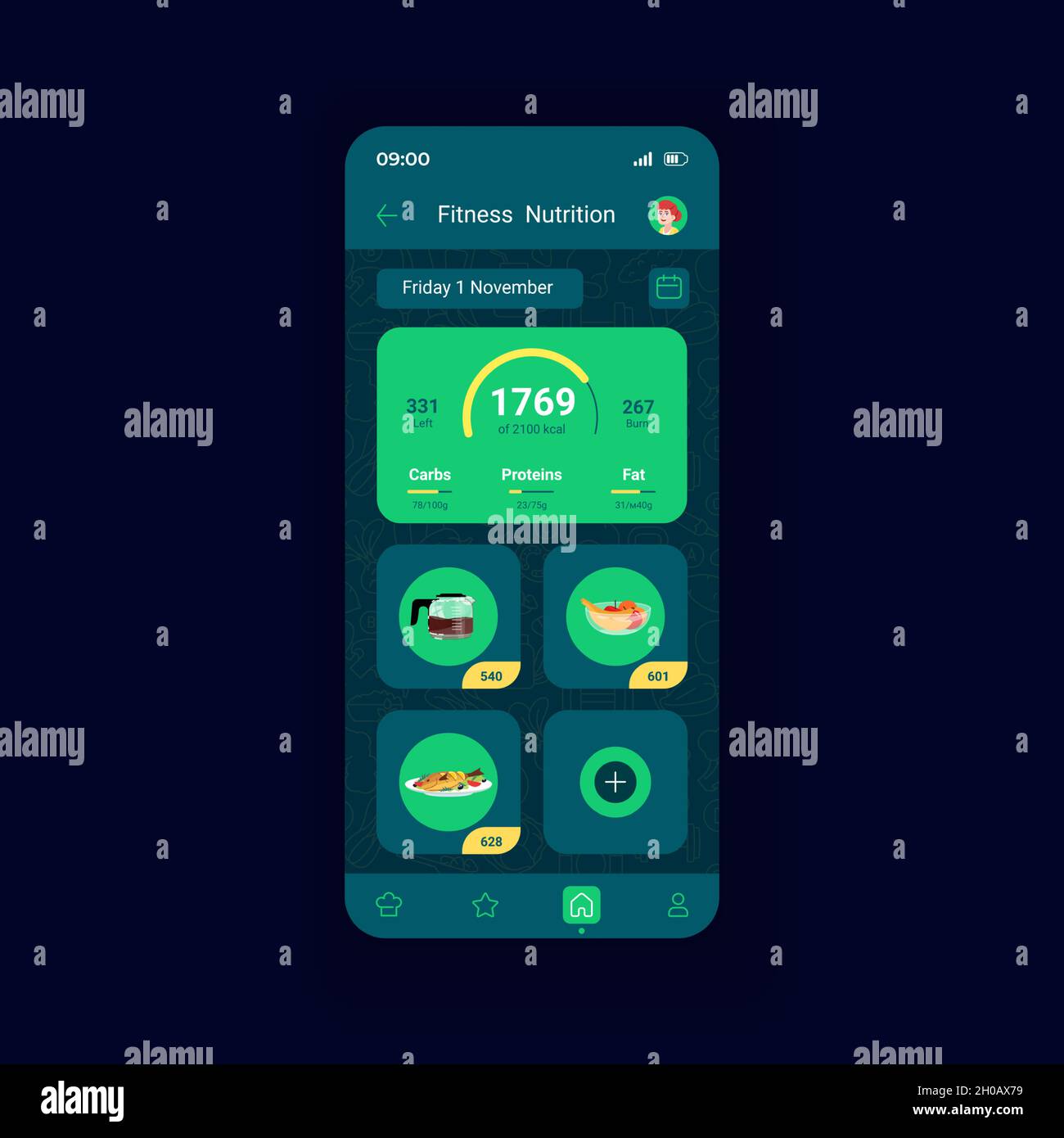 Fitness nutrition light smartphone interface vector template Stock Vector