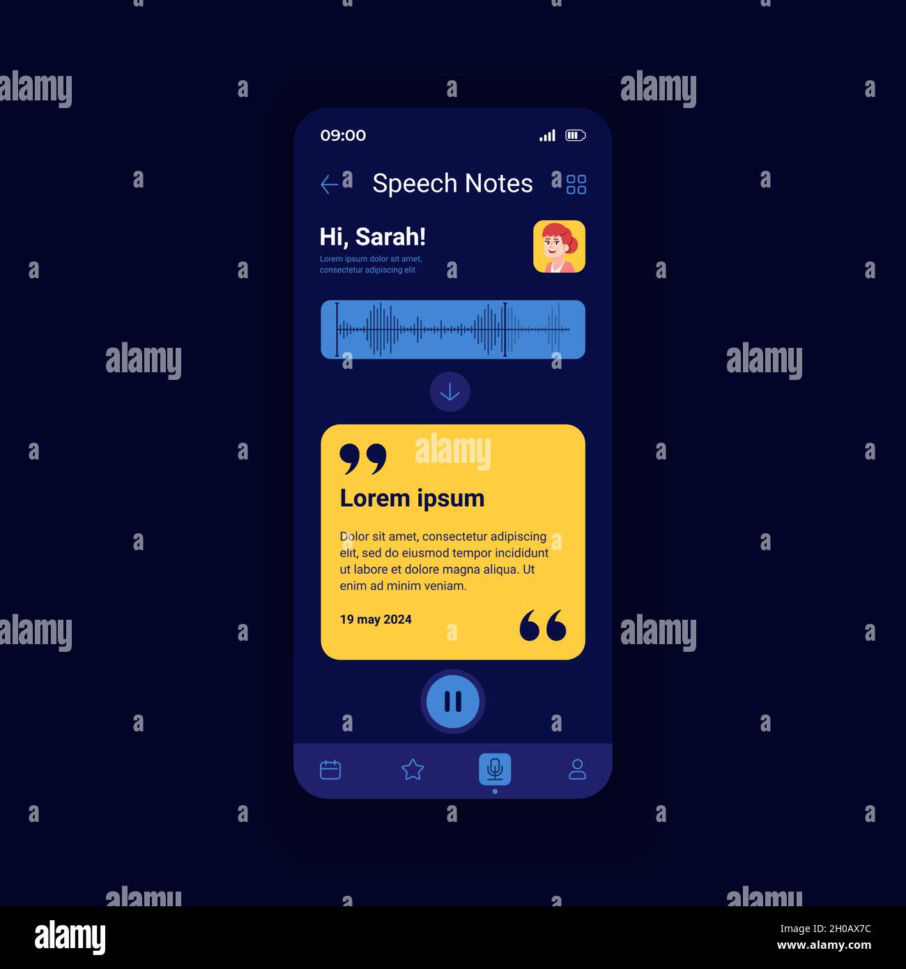 Speeh notes dark smartphone interface vector template Stock Vector ...