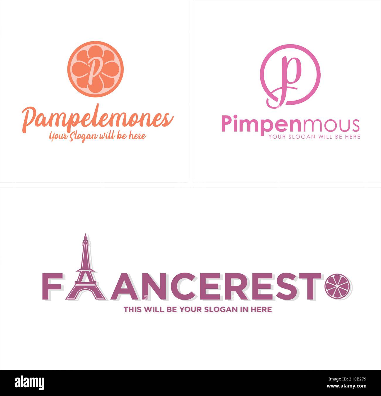 Initial icon letter P business company lemon Paris Eiffel tower logo design Stock Vector