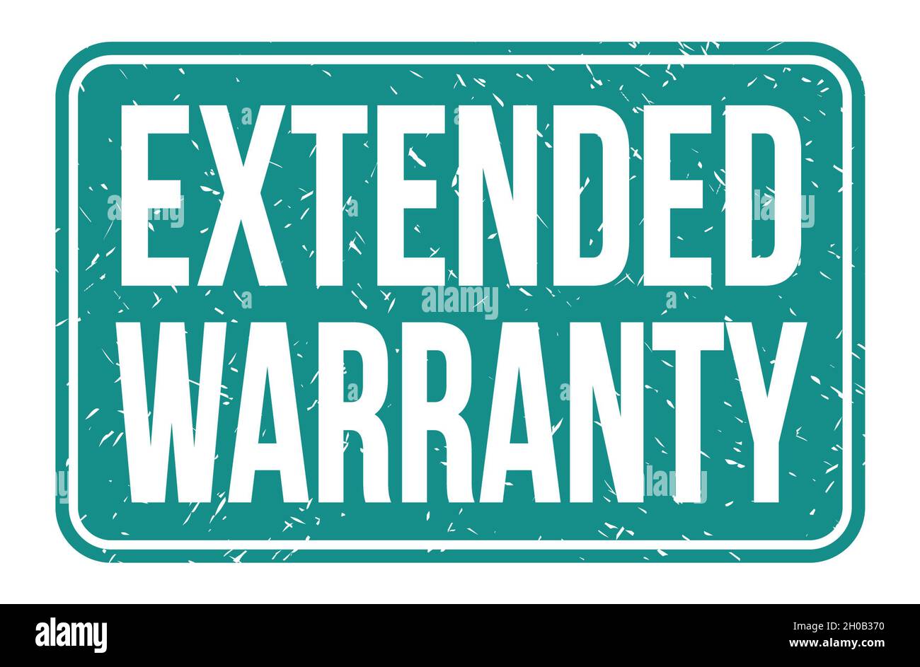 EXTENDED WARRANTY, words written on blue rectangle stamp sign Stock