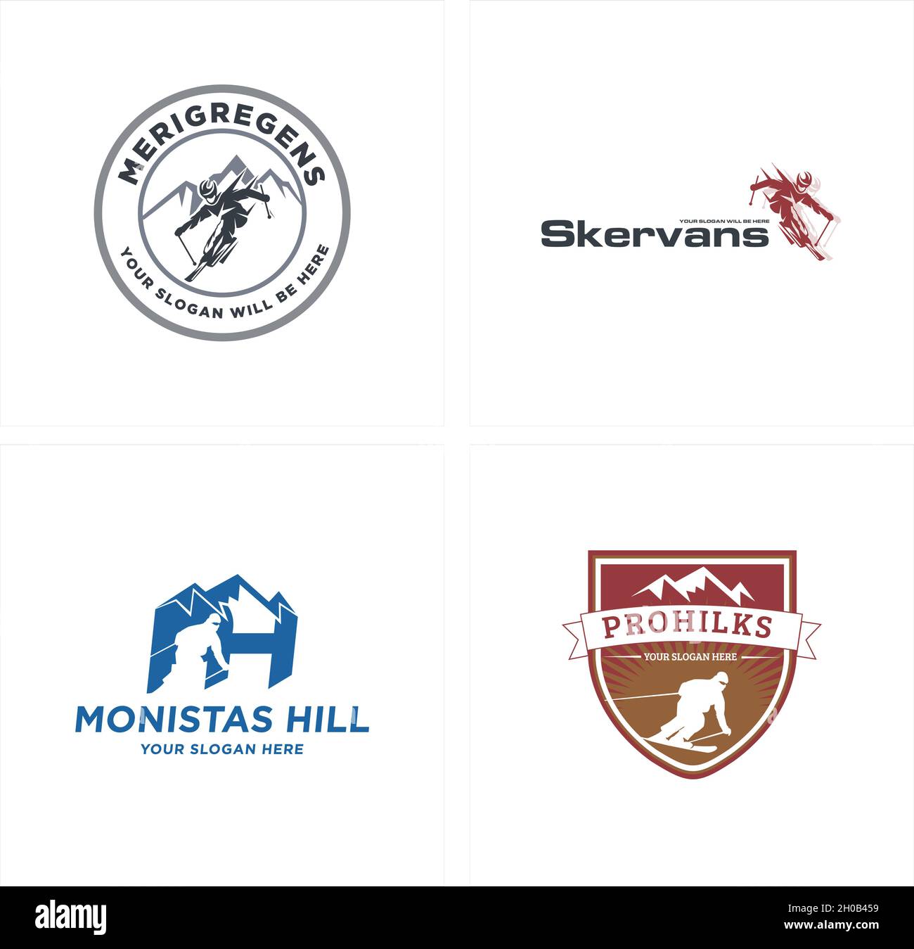 Mountain Skiing Logo Design Template Stock Vector