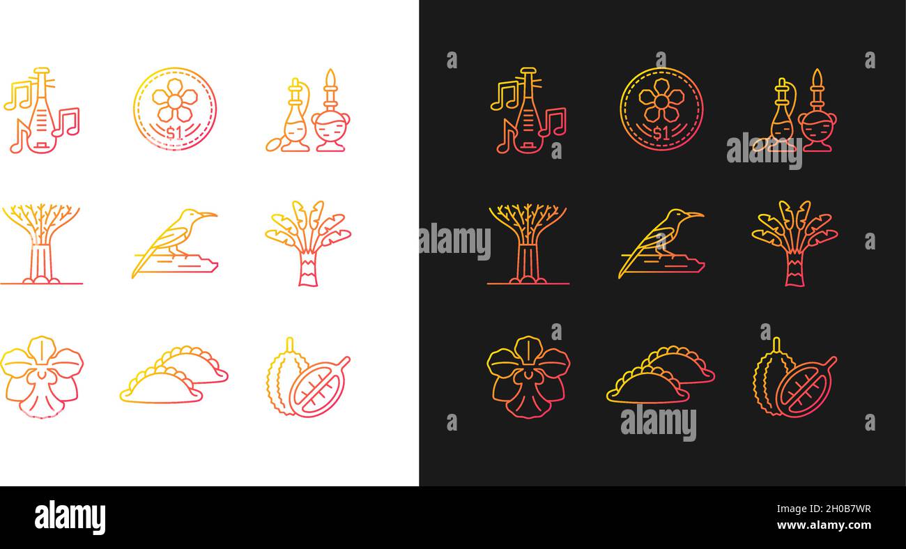 Singapore identity gradient icons set for dark and light mode Stock Vector