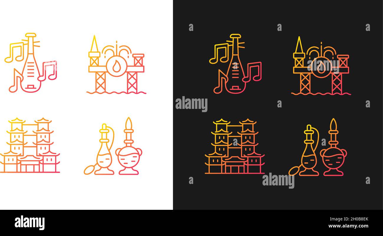 Culture of Singapore gradient icons set for dark and light mode Stock Vector