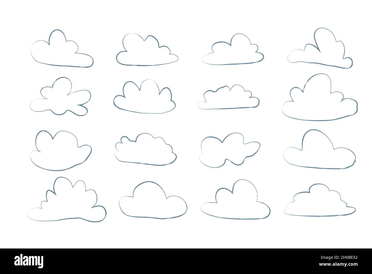 cloud set in hand drawn doodle sketch style, simple outline clouds ...