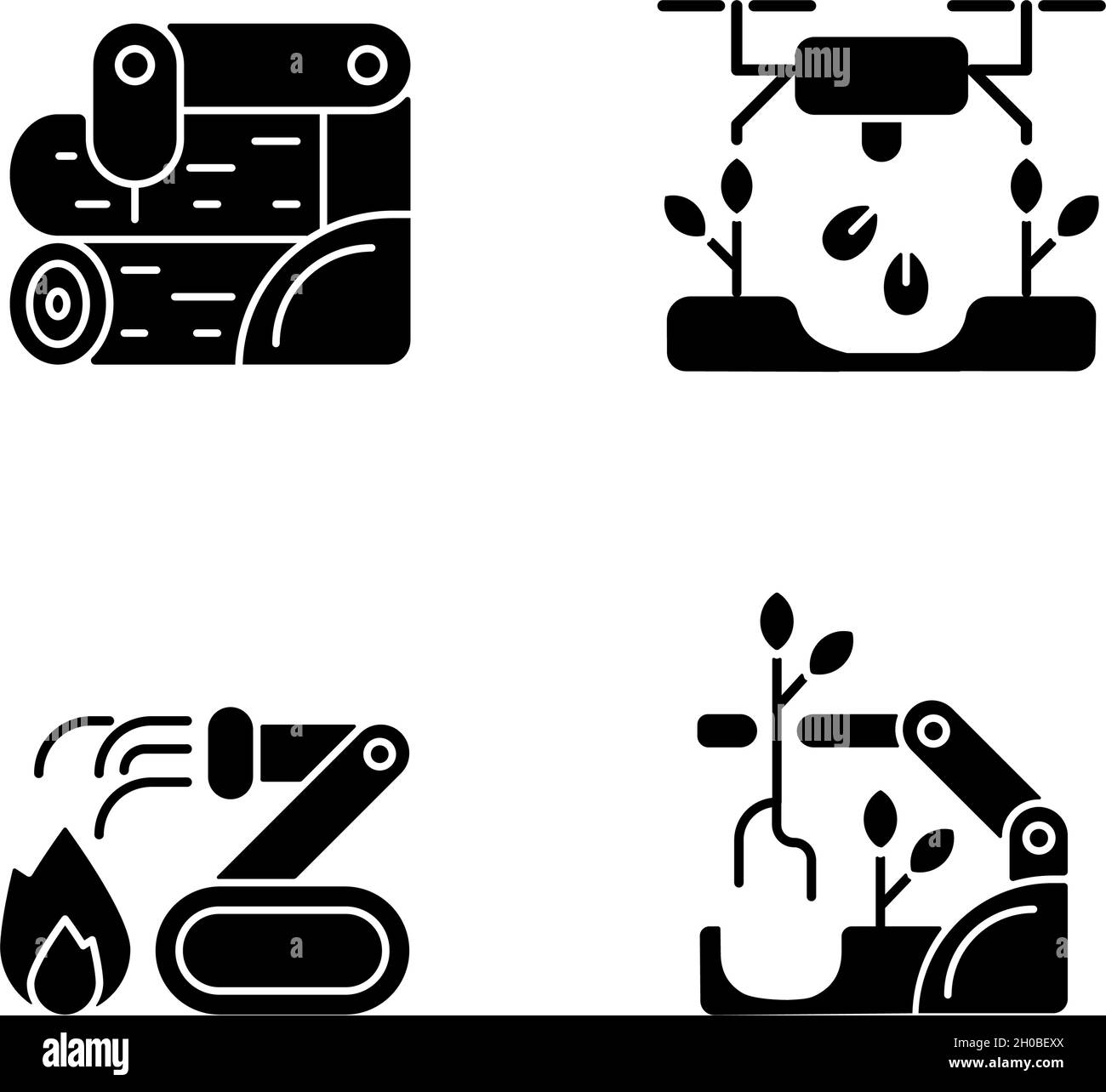 Automation for wellbeing black glyph icons set on white space Stock ...