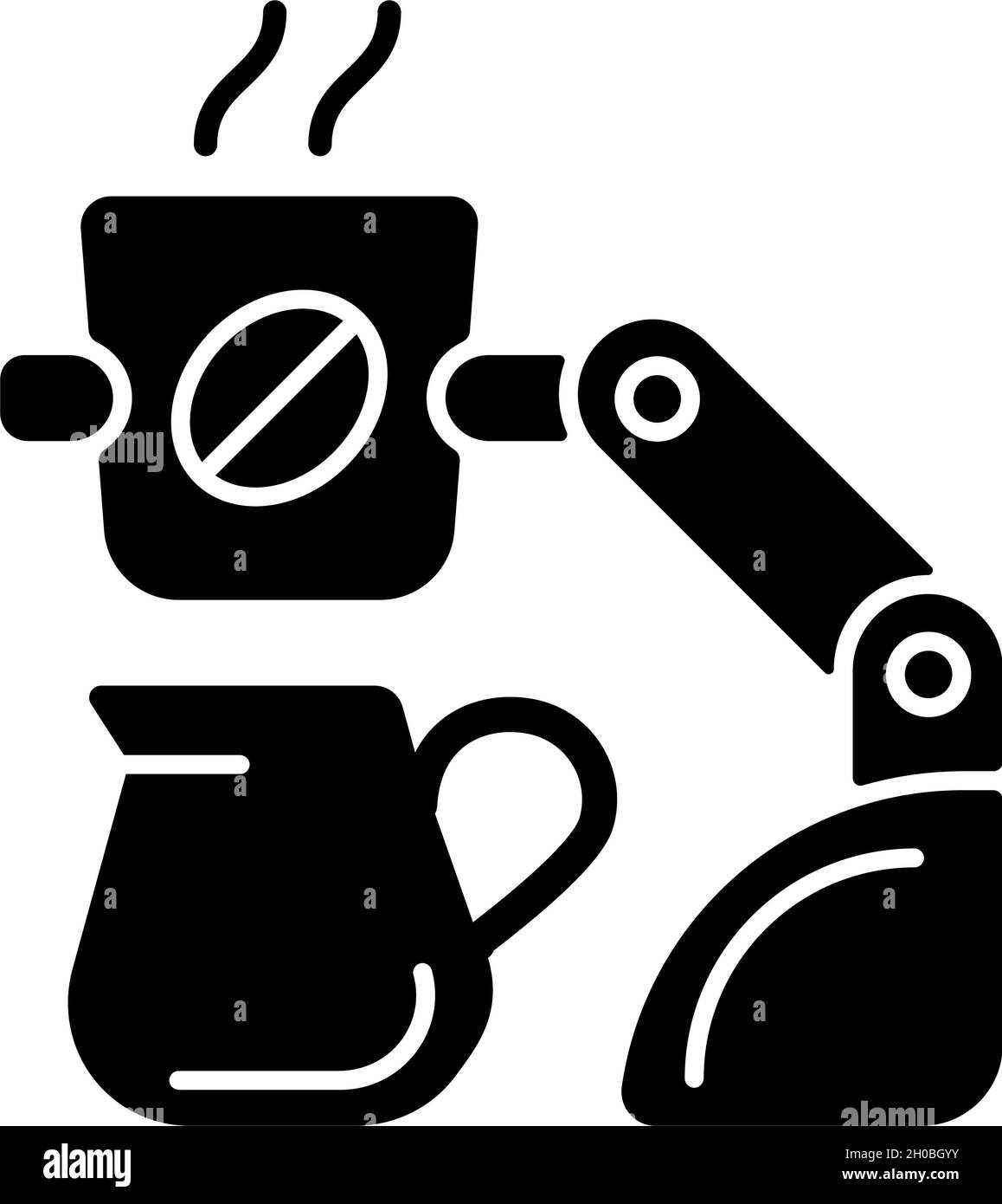 Coffee making robot black glyph icon Stock Vector