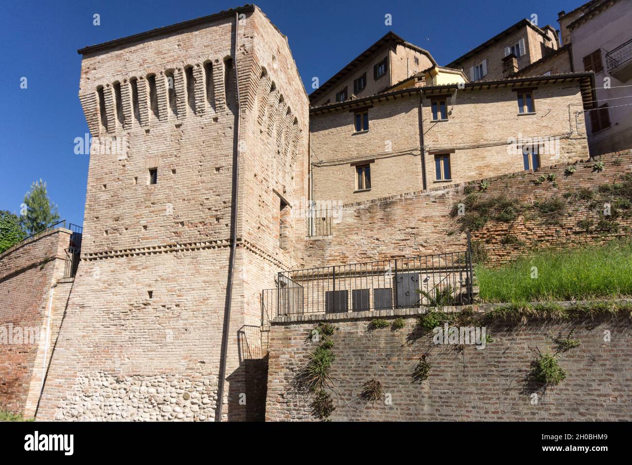 Walls and Tower, Amandola, Marche, Italy, Europe Stock Photo