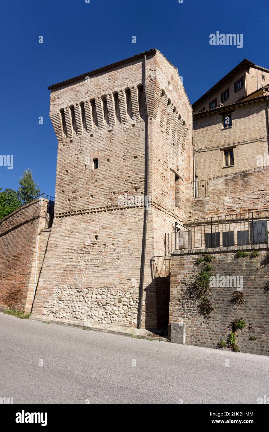 Walls and Tower, Amandola, Marche, Italy, Europe Stock Photo