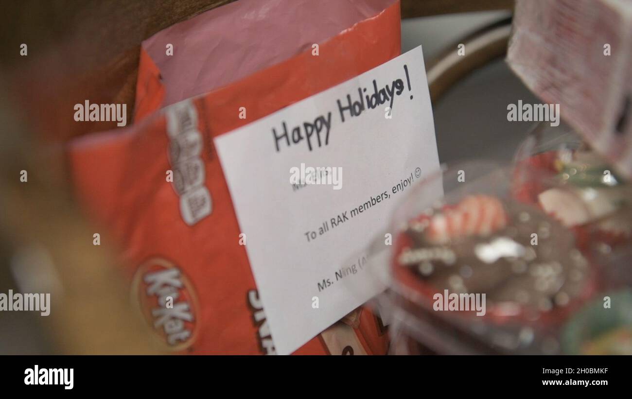 Holiday tokens for the Lakenheath High School community are displayed in the Lakenheath High