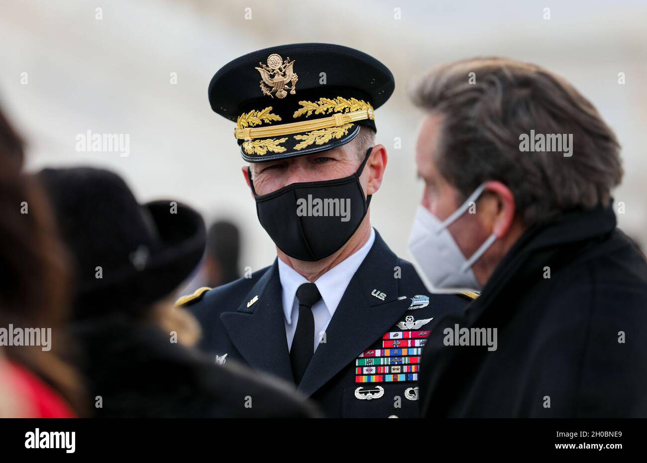Army Chief of Staff,  Gen. James McConville,  attends the Presidential Inauguration Ceremony of Joseph R. Biden Jr. at the U.S. Capitol in Washington, D.C, Jan 20, 2021. The Joint Chiefs of Staff is the body of the most senior uniformed leaders within the United States Department of Defense, that advises the president of the United States, the secretary of defense, the Homeland Security Council, and the National Security Council on military matters. Stock Photo