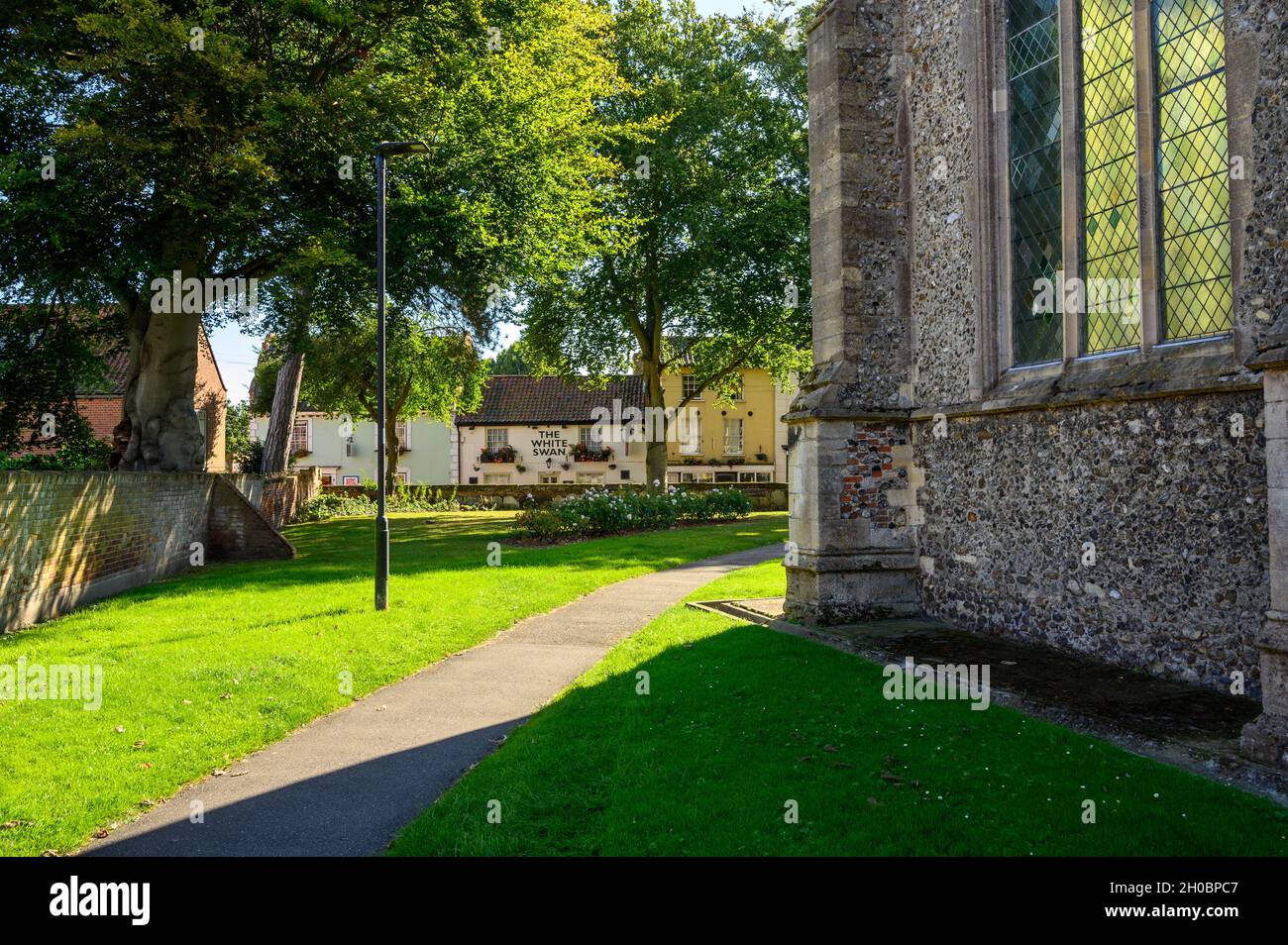 View along St Nicholas church and churchyard to Church Street with The