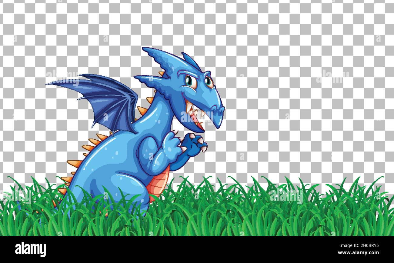 Dragon cartoon character on green grass on transparent background  illustration Stock Vector Image & Art - Alamy