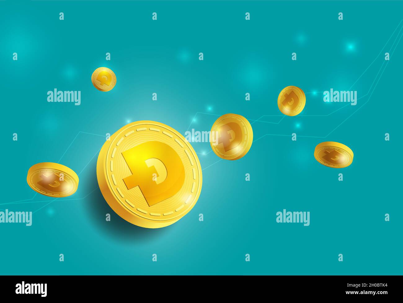 A Green background in dogecoin vector concept is growing up in the air. The  cryptocurrency is in a 3D golden coin vector with a Dogecoin sign Stock  Vector Image & Art -