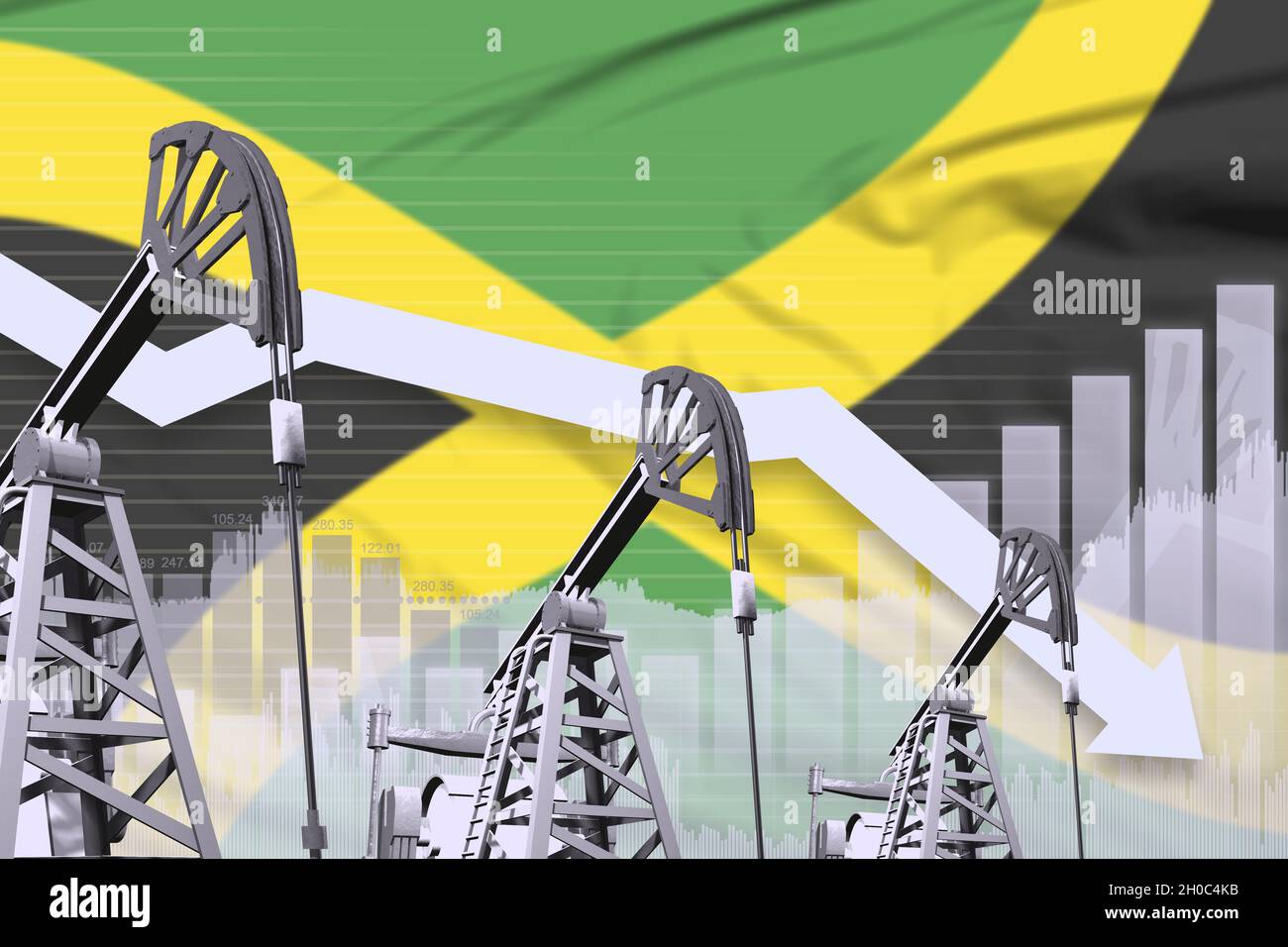 Jamaica oil industry concept, industrial illustration lowering down