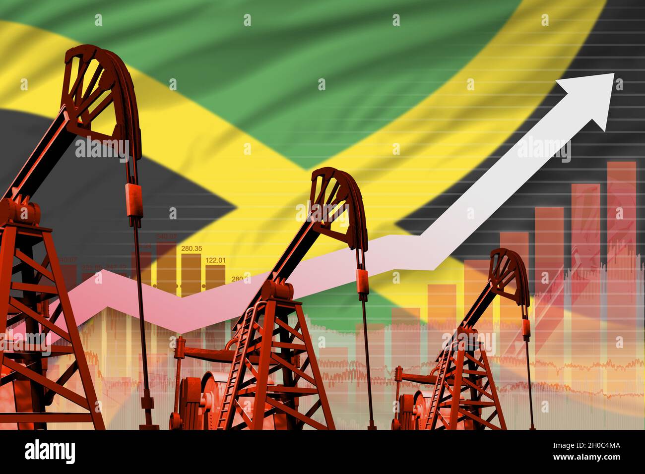 Jamaica oil industry concept, industrial illustration rising up chart