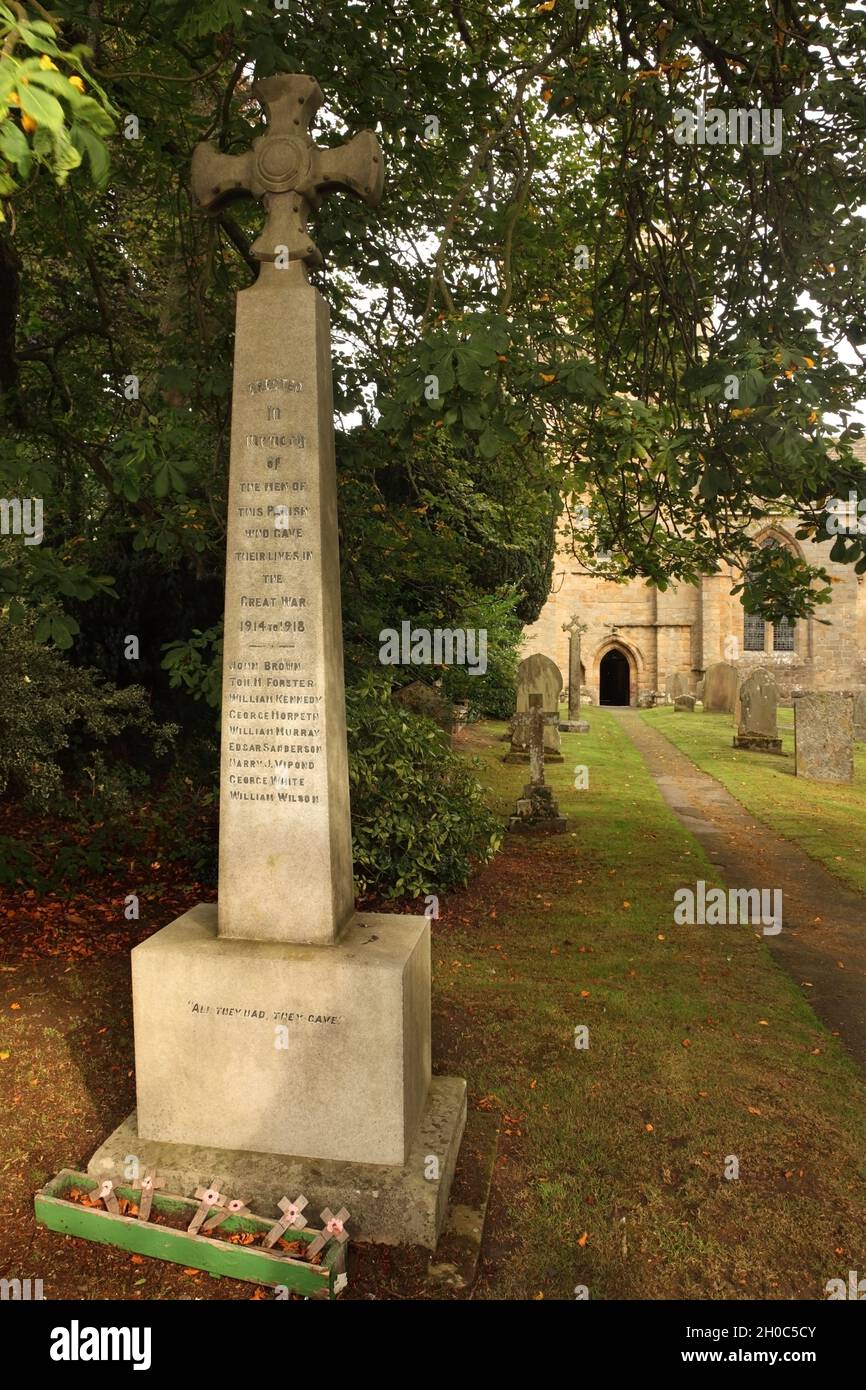 World War One memorial in the churchyard of Blanchland Abbey, Northumberland, UK. Stock Photo