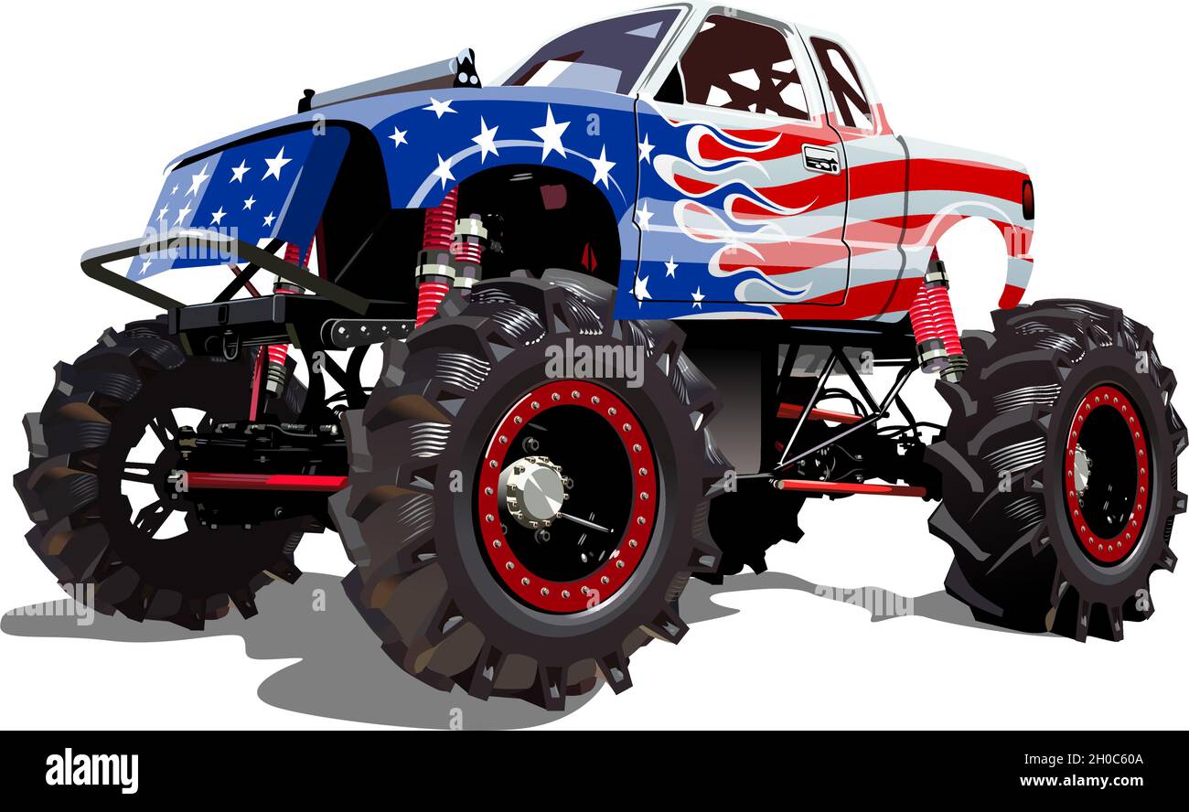 Cartoon Monster Truck. Available EPS-10 separated by groups and layers with transparency effects for one-click repaint Stock Vector