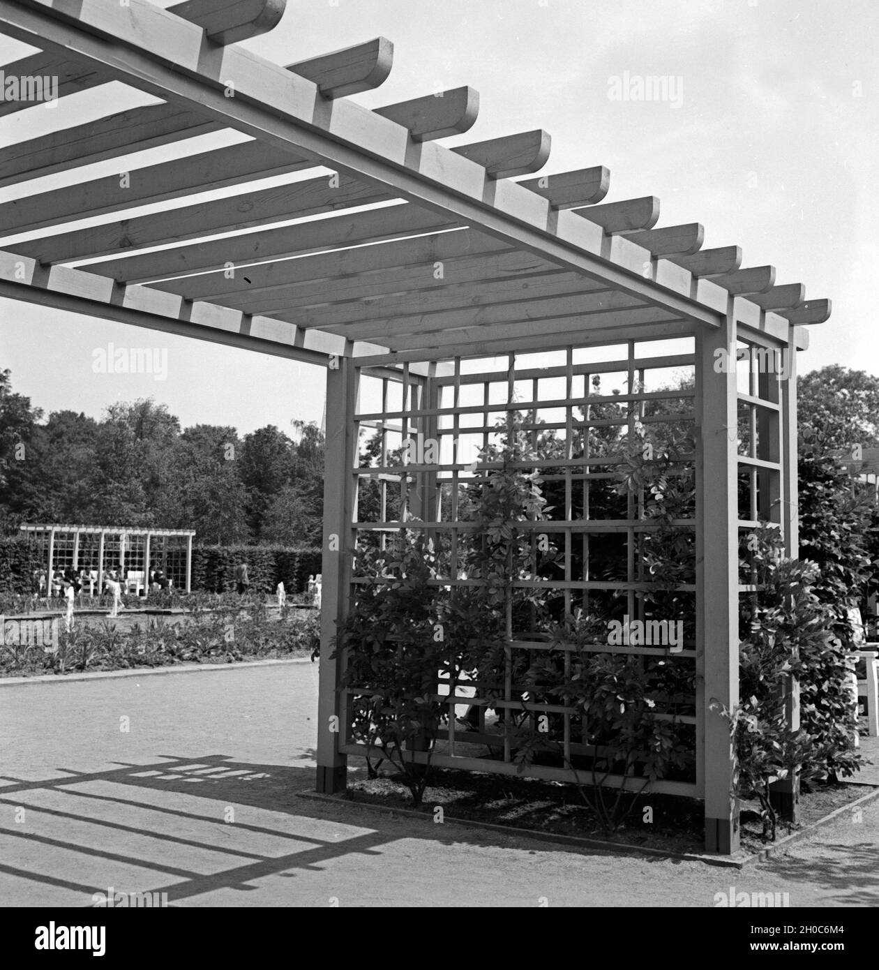 Pergola in einem Park in Chemnitz, Deutschland 1930er Jahre. Pergola at a public garden at Chemnitz, Germany 1930s. Stock Photo