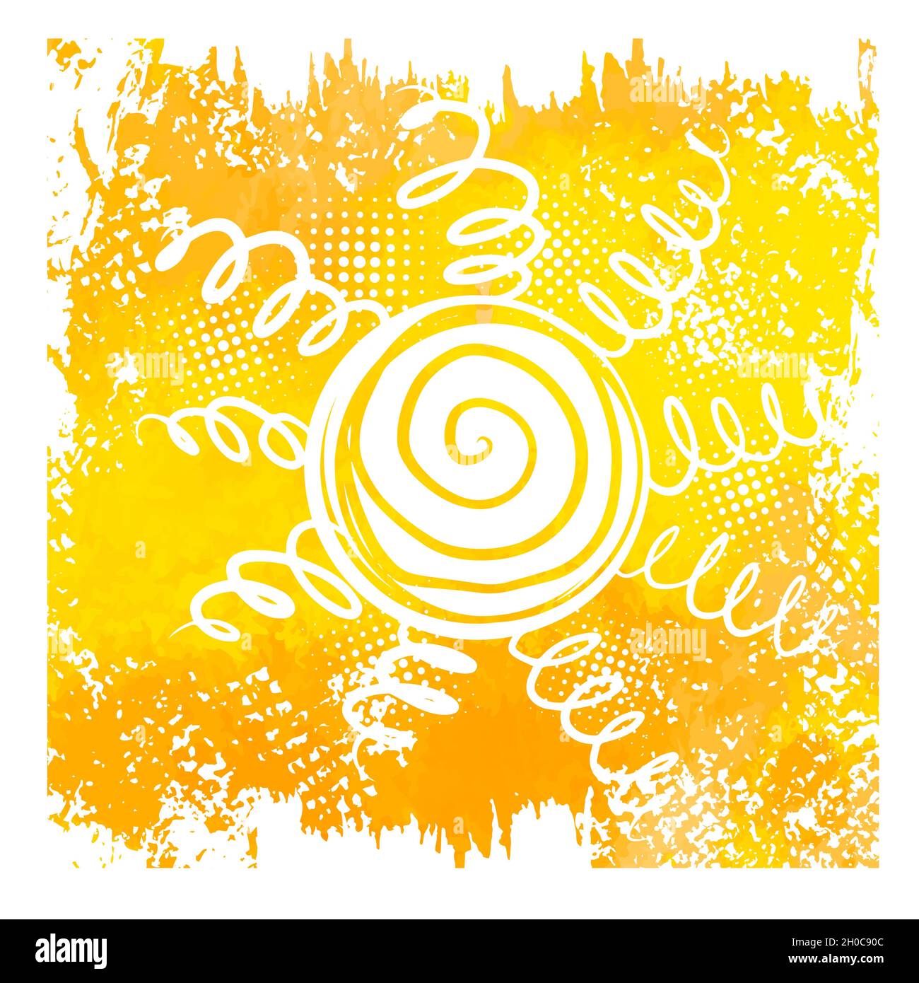 White sun on a yellow background. Hello summer. Vector illustration ...