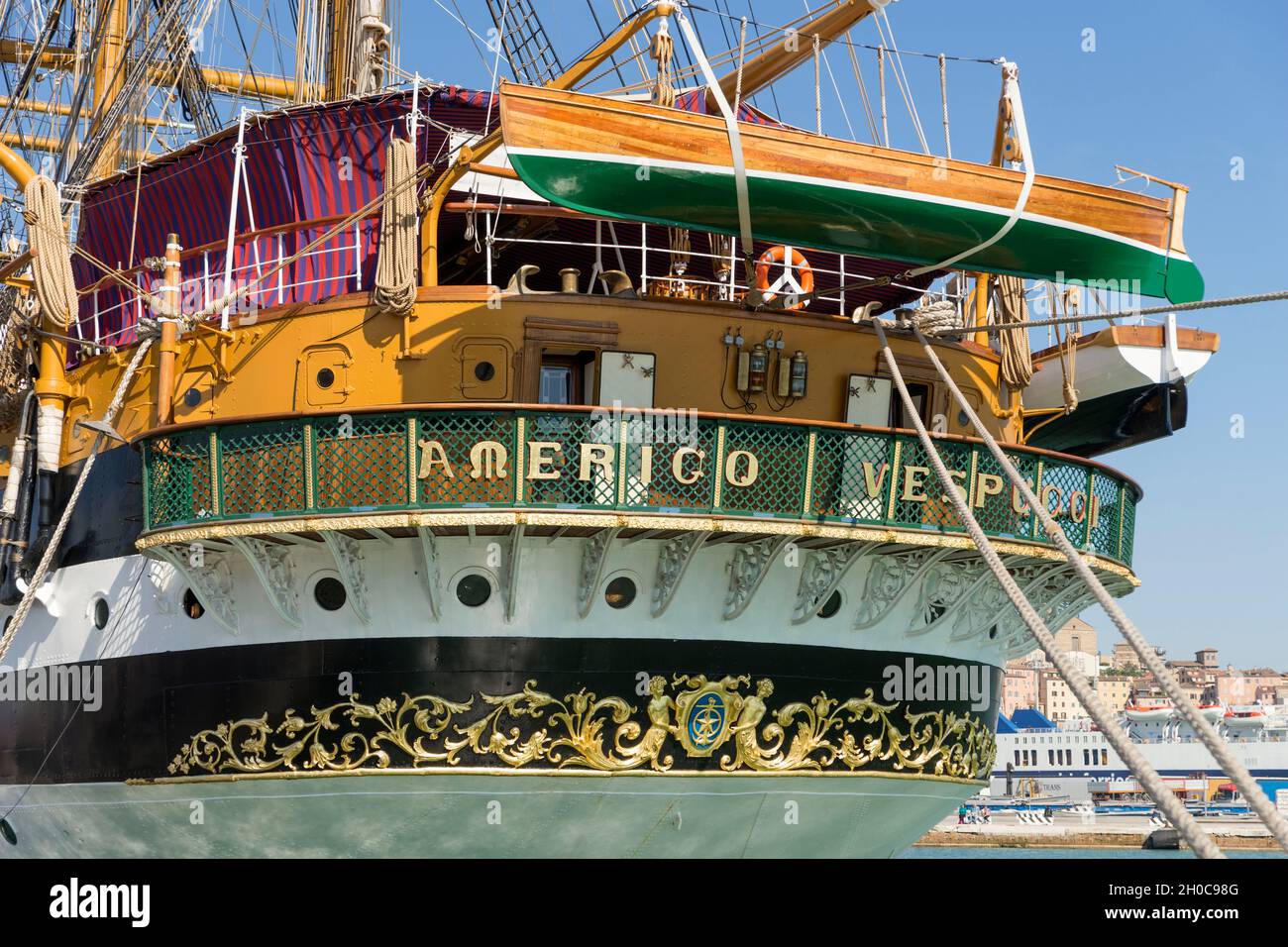 Stern Tall Ship Amerigo Vespucci, Ancona, Marche, Italy, Europe Stock Photo