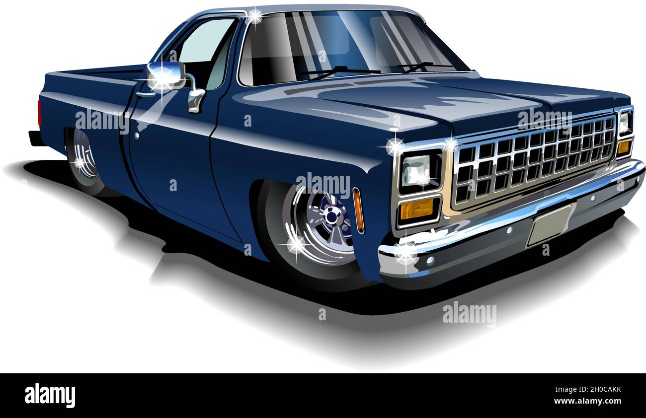 Vector cartoon lowrider pickup. Available EPS-10 format separated by groups for easy edit Stock Vector