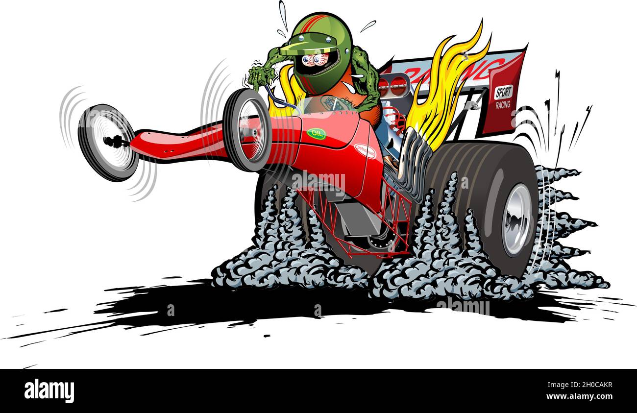 Cartoon dragster on white background. Available EPS-10 vector format separated by groups and layers for easy edit Stock Vector
