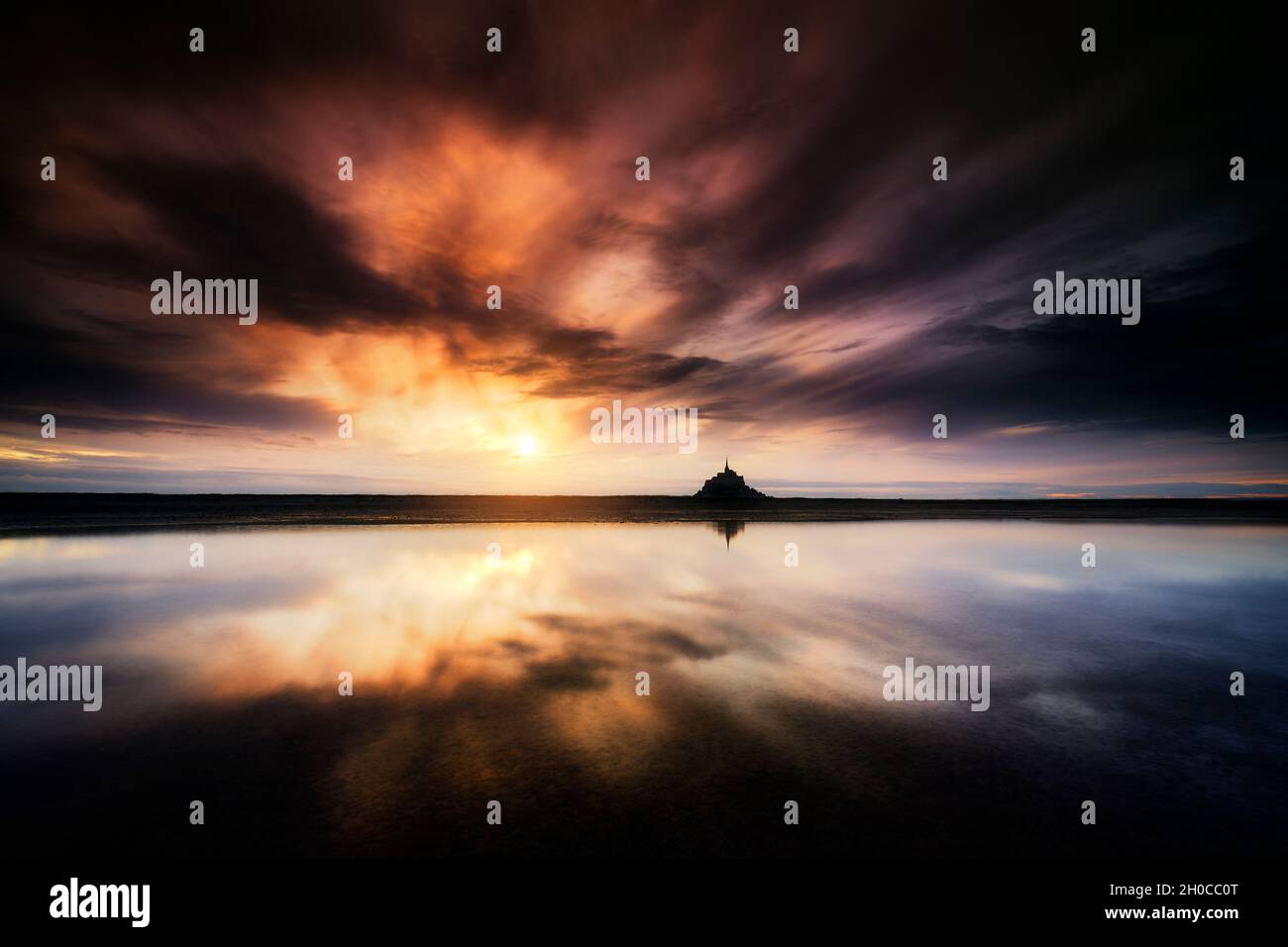 Sunsete at Mont-Saint-Michel bay, Normandy, France Stock Photo