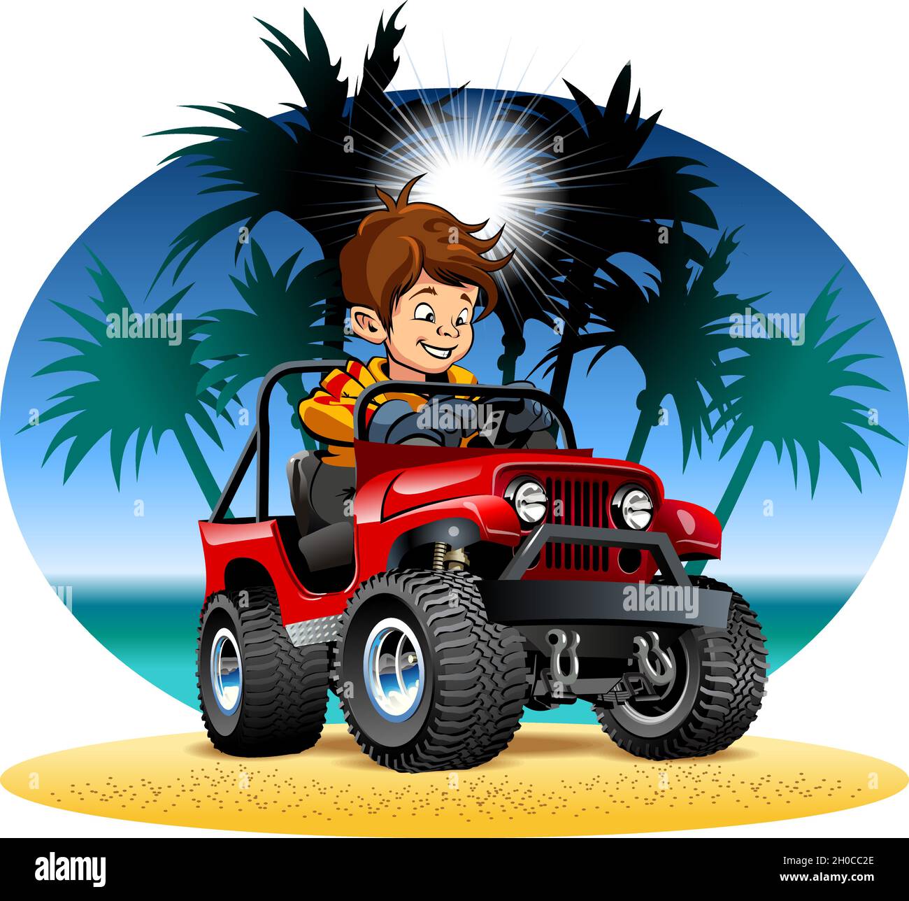 Vector cartoon boy driving 4x4 car on the beach. Available EPS-10 vector  format separated by groups and layers Stock Vector Image & Art - Alamy