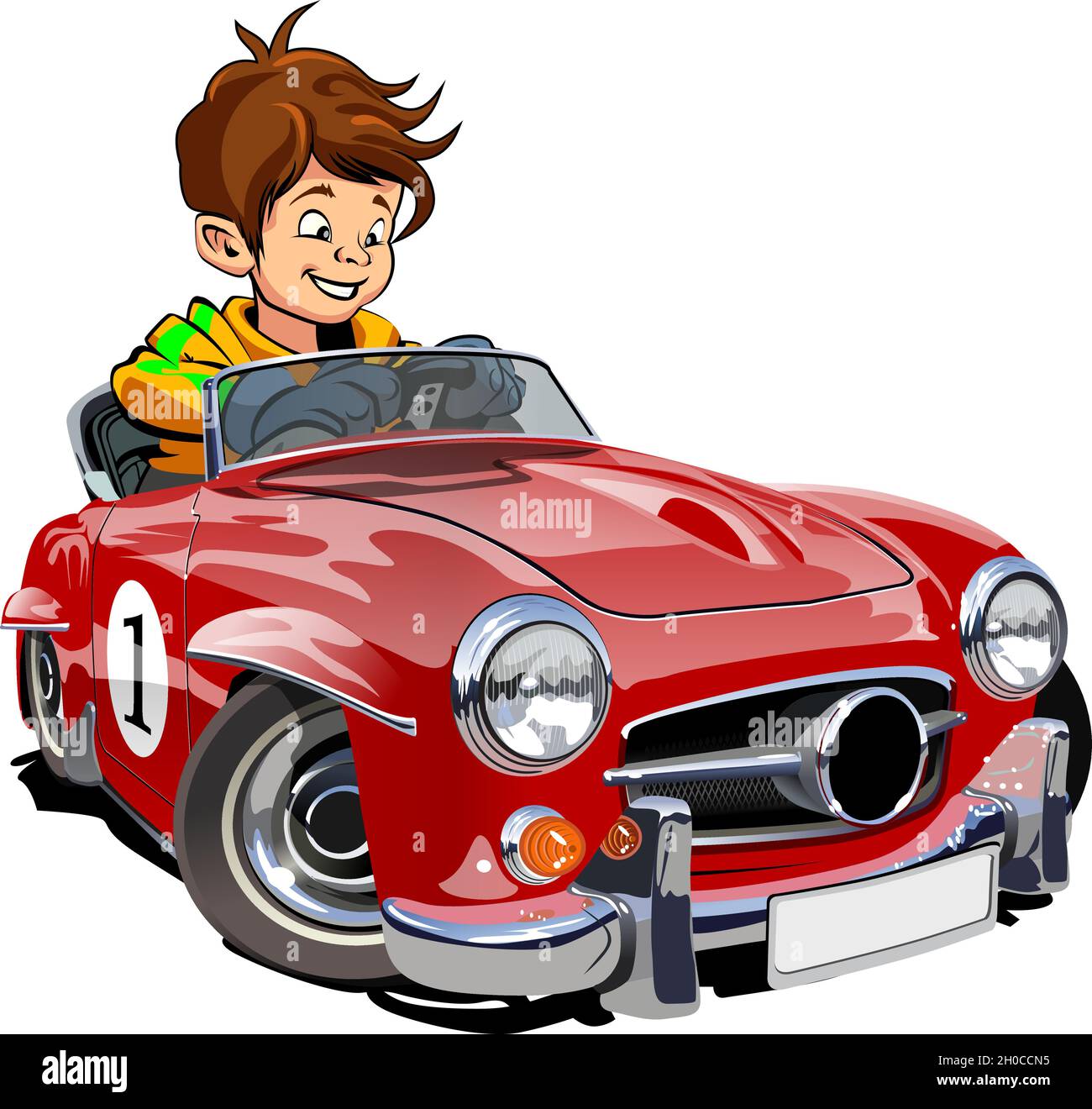 Vector Cartoon retro sport car with kid driver isolated on white. Available  EPS-10 separated by groups and layers with transparency effects for one-cl  Stock Vector Image & Art - Alamy