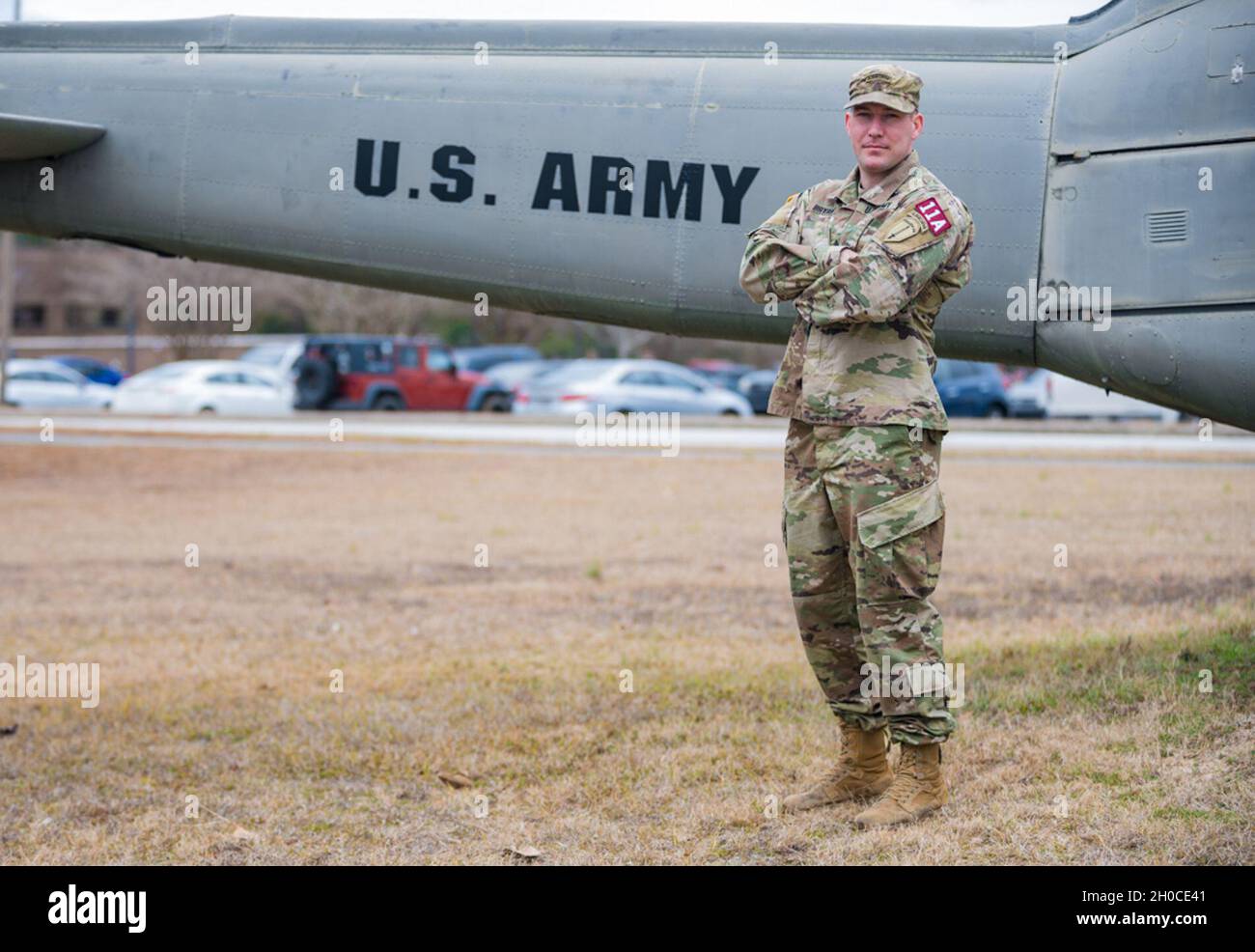 U.S. Army Sgt. Cody Bryant  with 4th Ranger Training Battalion poses for a photo at Fort Gordon, Ga, Jan. 22, 2021. Bryant is a competitor in the 2021 Command Sgt. Maj. Jack L. Clark, Jr. U.S. Army Best Medic Competition (ABMC).  To qualify, Soldiers must have already earned the Combat Medical Badge or the Expert Field Medical Badge. The ABMC is taking place from Jan. 25-28 at Fort Gordon, Ga. Soldiers will compete in teams of two for the Army Best Medic title. The 72-hour event is physically and intellectually challenging. The Soldiers must operate in a demanding, continuous, and realistic op Stock Photo