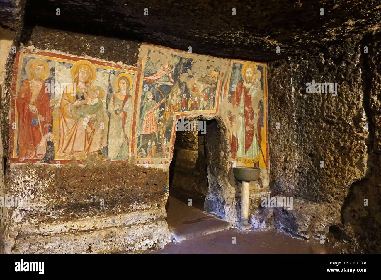 Etruscan Tomb Mithraeum, Fresco, Sutri, Lazio, Italy, Europe Stock Photo