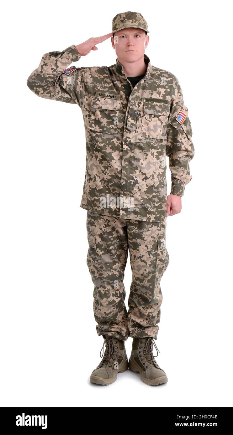 Male soldier on white background. Military service Stock Photo - Alamy