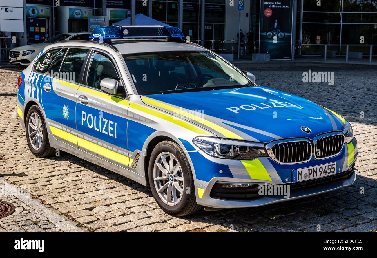 German Police car parked in the street in Munich, Germany - September 6, 2021 Stock Photo